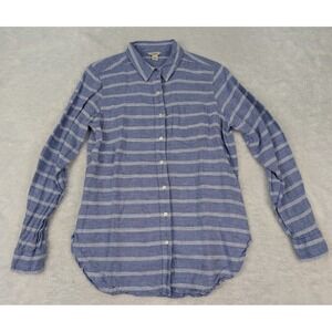 LL Bean 100% Linen Shirt Women's Size S Blue Striped Long Sleeve 301237